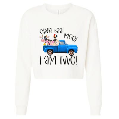 Oink Baa Moo I Am Two Farm Animals Blue Truck Cropped Pullover Crew