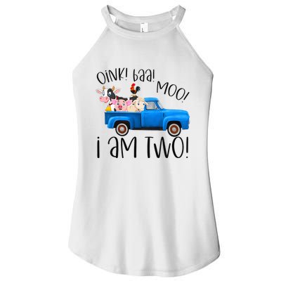 Oink Baa Moo I Am Two Farm Animals Blue Truck Women's Perfect Tri Rocker Tank