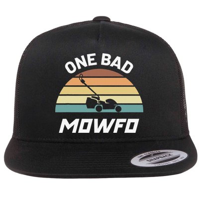 One Bad Mowfo Funny Lawn Care Mowing Gardener Father's Day Flat Bill Trucker Hat