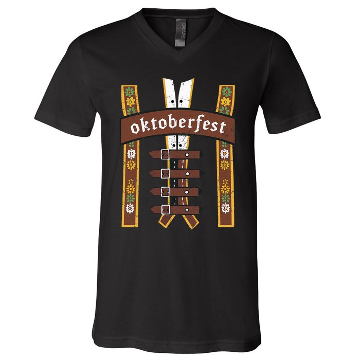 Oktoberfest Bavarian Munich Beer Lederhosen Suspenders V-Neck T-Shirt