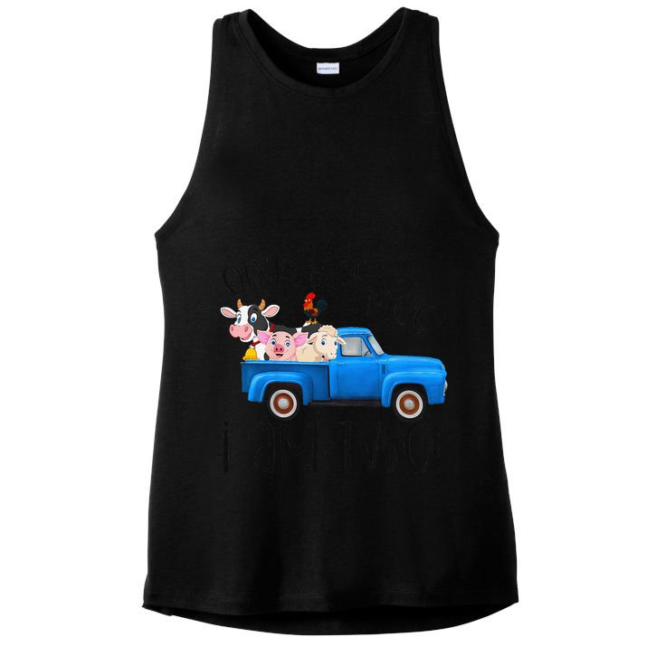 Oink Baa Moo I Am Two Farm Animals Blue Truck Birthday Boy Ladies PosiCharge Tri-Blend Wicking Tank