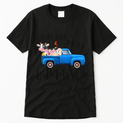 Oink Baa Moo I Am Two Farm Animals Blue Truck Birthday Boy Tall T-Shirt