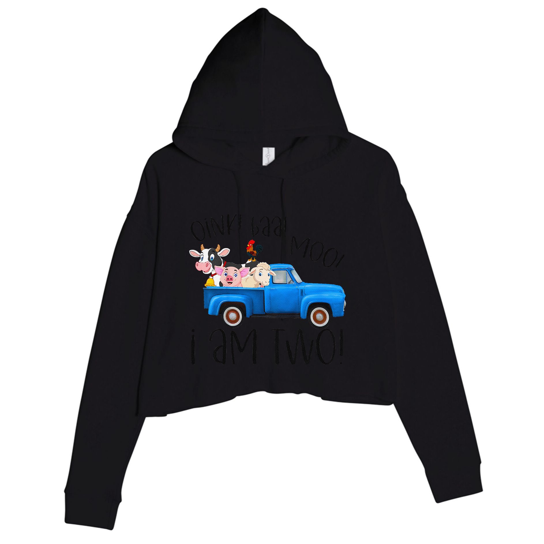 Oink Baa Moo I Am Two Farm Animals Blue Truck Birthday Boy Crop Fleece Hoodie