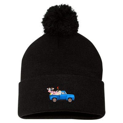 Oink Baa Moo I Am Two Farm Animals Blue Truck Birthday Boy Pom Pom 12in Knit Beanie