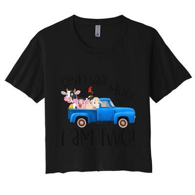 Oink Baa Moo I Am Two Farm Animals Blue Truck Birthday Boy Crop Top