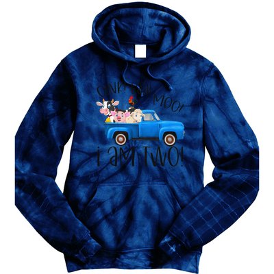 Oink Baa Moo I Am Two Farm Animals Blue Truck Birthday Boy Tie Dye Hoodie