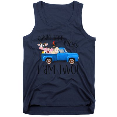 Oink Baa Moo I Am Two Farm Animals Blue Truck Birthday Boy Tank Top