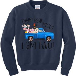 Oink Baa Moo I Am Two Farm Animals Blue Truck Birthday Boy Kids Sweatshirt