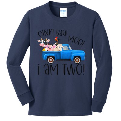 Oink Baa Moo I Am Two Farm Animals Blue Truck Birthday Boy Kids Long Sleeve Shirt