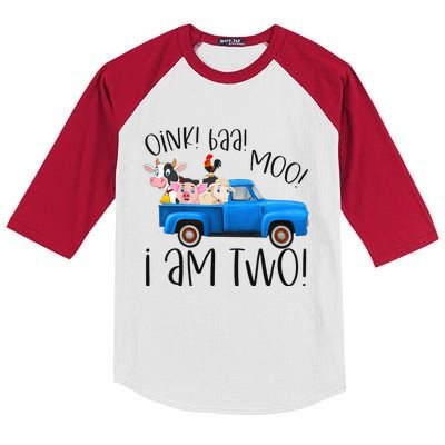 Oink Baa Moo I Am Two Farm Animals Blue Truck Birthday Boy Kids Colorblock Raglan Jersey