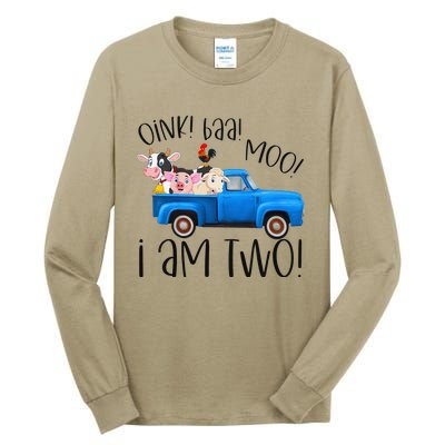 Oink Baa Moo I Am Two Farm Animals Blue Truck Birthday Boy Tall Long Sleeve T-Shirt