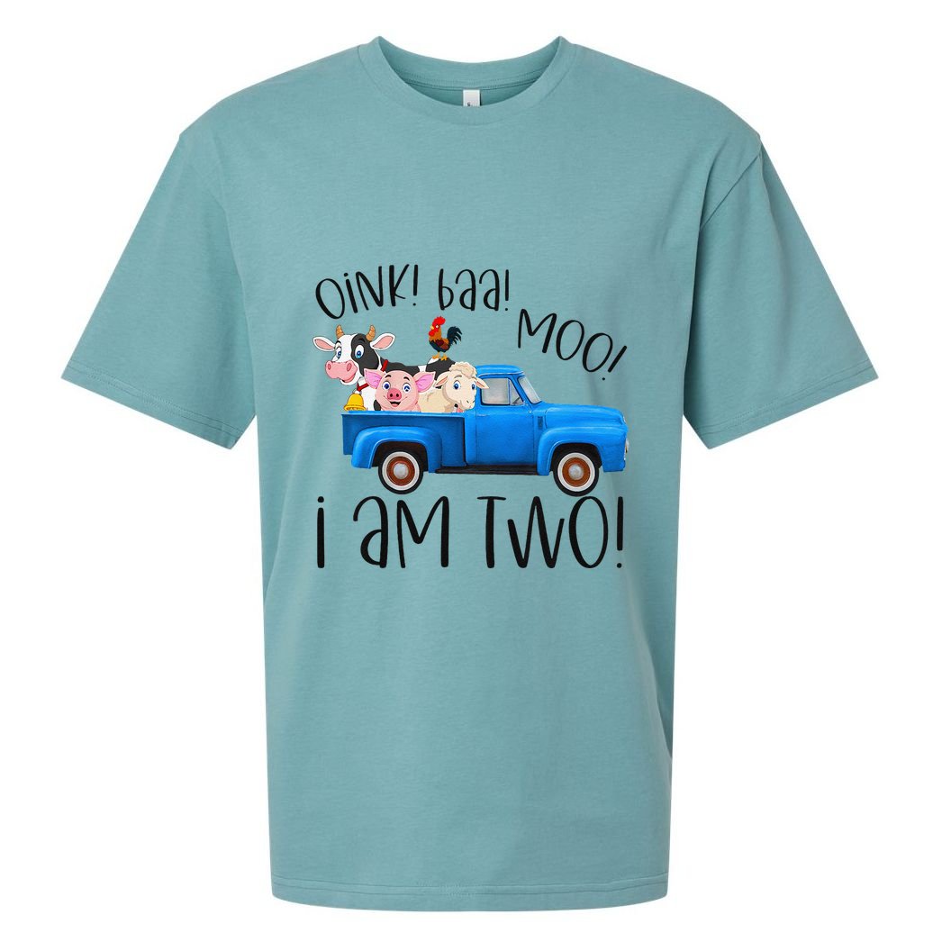 Oink Baa Moo I Am Two Farm Animals Blue Truck Birthday Boy Sueded Cloud Jersey T-Shirt