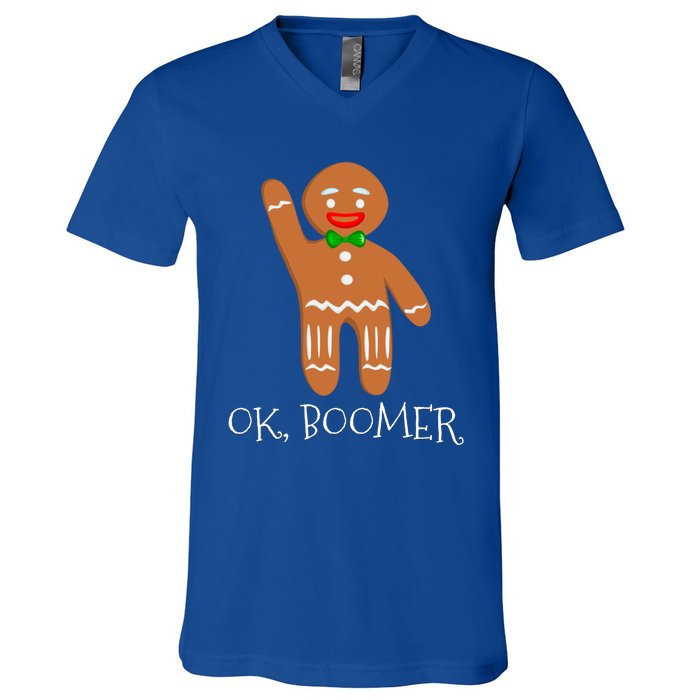 Ok Boomer Meme Millennials Gen Z Funny Xmas Gingerbread Gift V-Neck T-Shirt