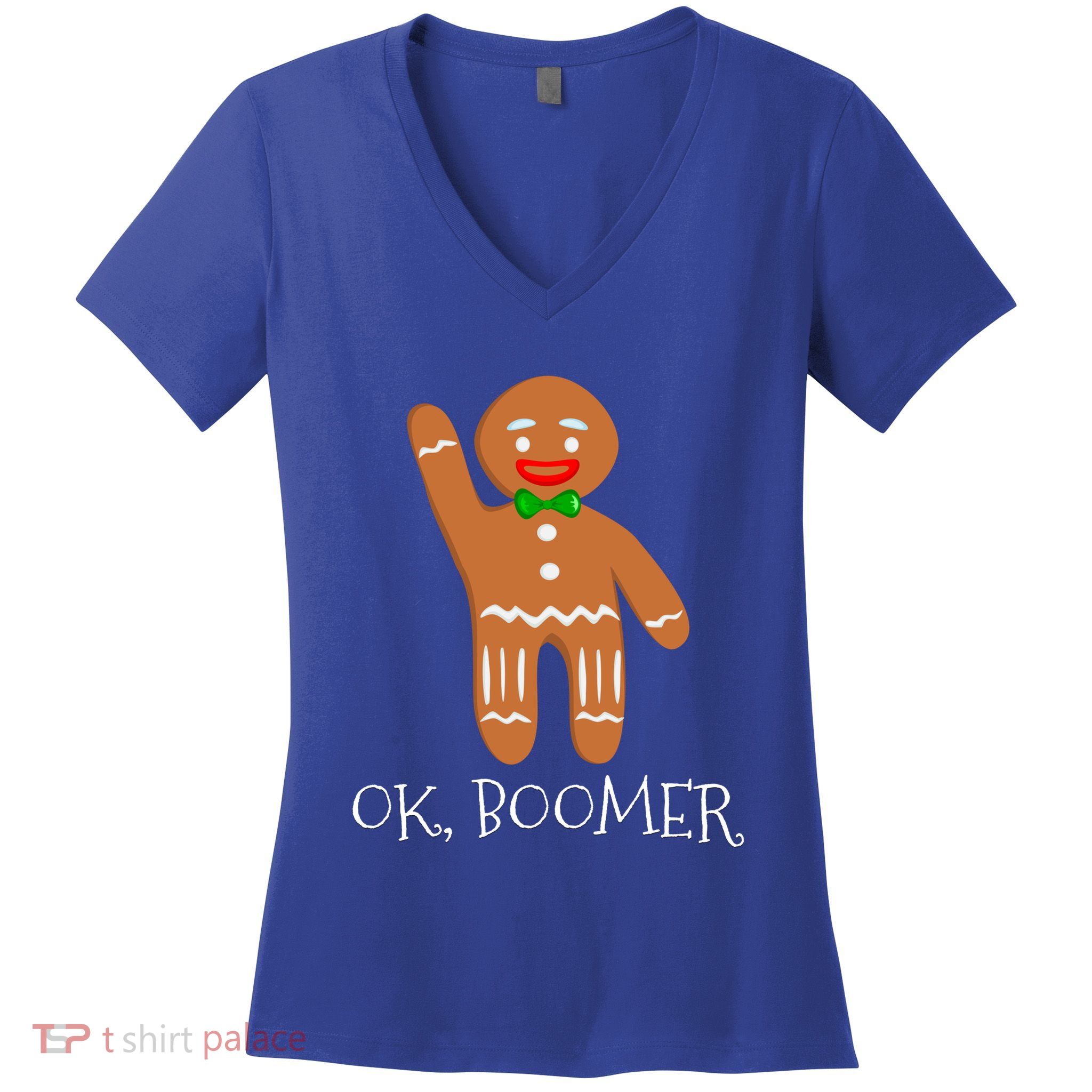 Ok Boomer Meme Millennials Gen Z Funny Xmas Gingerbread Gift Women's V-Neck T-Shirt