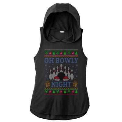 Oh Bowly Night Bowling Ugly Christmas Ladies PosiCharge Tri-Blend Wicking Draft Hoodie Tank