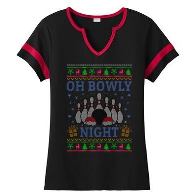 Oh Bowly Night Bowling Ugly Christmas Ladies Halftime Notch Neck Tee