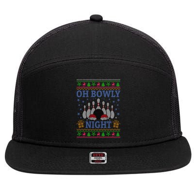 Oh Bowly Night Bowling Ugly Christmas 7 Panel Mesh Trucker Snapback Hat