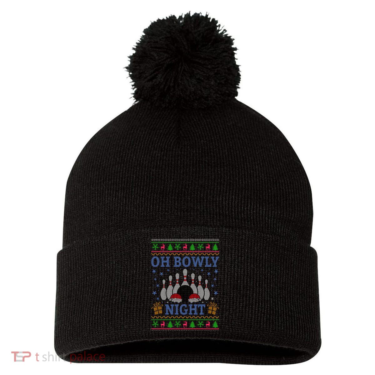 Oh Bowly Night Bowling Ugly Christmas Pom Pom 12in Knit Beanie