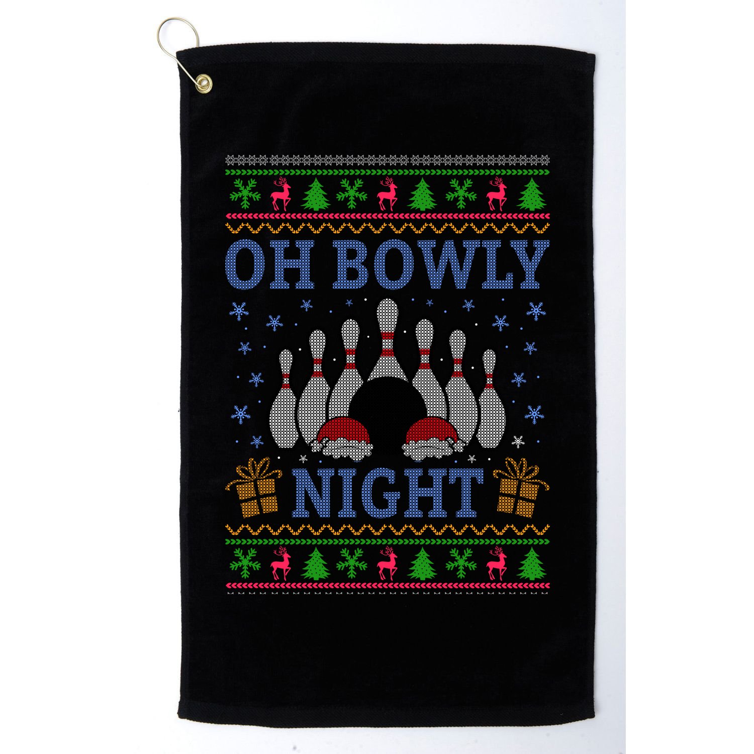 Oh Bowly Night Bowling Ugly Christmas Golf Towel