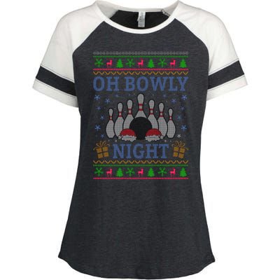 Oh Bowly Night Bowling Ugly Christmas Enza Ladies Jersey Colorblock Tee