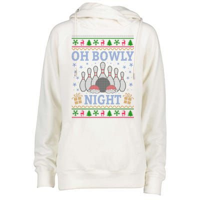 Oh Bowly Night Bowling Ugly Christmas Womens Funnel Neck Pullover Hood