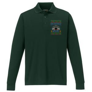 Oh Bowly Night Bowling Ugly Christmas Performance Long Sleeve Polo