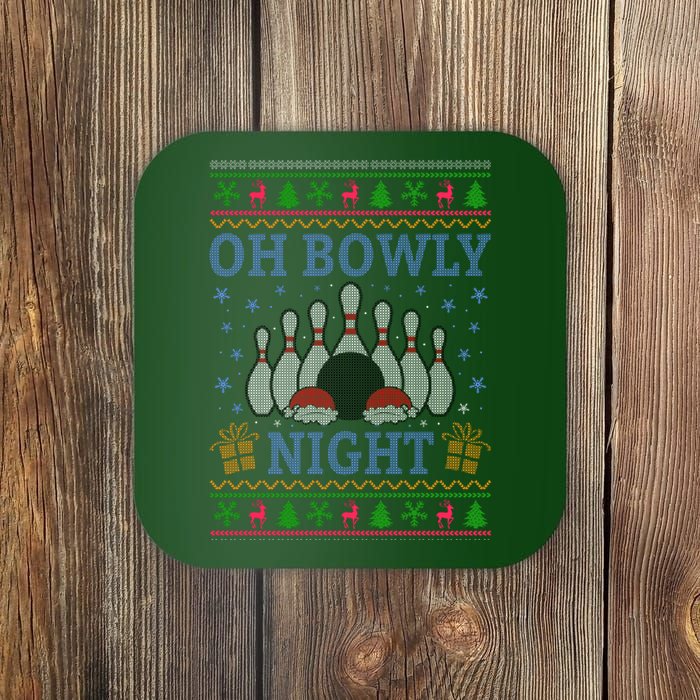 Oh Bowly Night Bowling Ugly Christmas Coaster