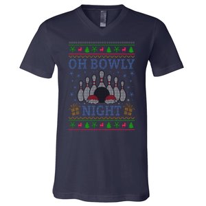 Oh Bowly Night Bowling Ugly Christmas V-Neck T-Shirt