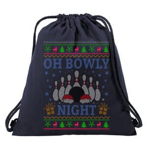 Oh Bowly Night Bowling Ugly Christmas Drawstring Bag