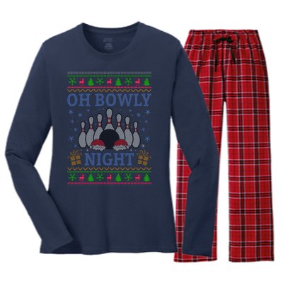 Oh Bowly Night Bowling Ugly Christmas Women's Long Sleeve Flannel Pajama Set 