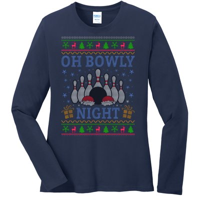 Oh Bowly Night Bowling Ugly Christmas Ladies Long Sleeve Shirt