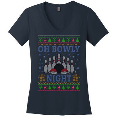 Oh Bowly Night Bowling Ugly Christmas Women's V-Neck T-Shirt