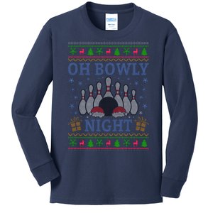 Oh Bowly Night Bowling Ugly Christmas Kids Long Sleeve Shirt