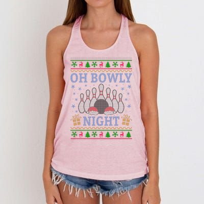 Oh Bowly Night Bowling Ugly Christmas Women's Knotted Racerback Tank