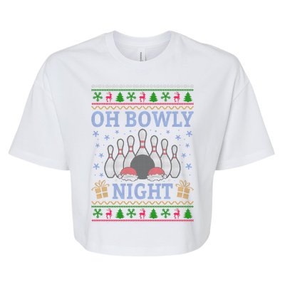 Oh Bowly Night Bowling Ugly Christmas Bella+Canvas Jersey Crop Tee