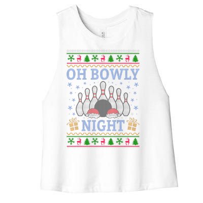 Oh Bowly Night Bowling Ugly Christmas Women's Racerback Cropped Tank