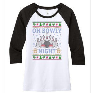 Oh Bowly Night Bowling Ugly Christmas Women's Tri-Blend 3/4-Sleeve Raglan Shirt