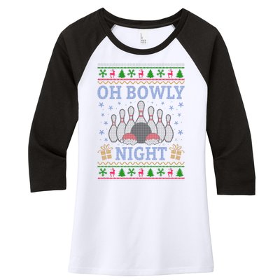 Oh Bowly Night Bowling Ugly Christmas Women's Tri-Blend 3/4-Sleeve Raglan Shirt