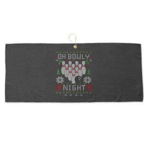 Oh Bowly Night Christmas Bowling Bowler Xmas Ugly Sweater Large Microfiber Waffle Golf Towel