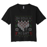 Oh Bowly Night Christmas Bowling Bowler Xmas Ugly Sweater Women's Crop Top Tee