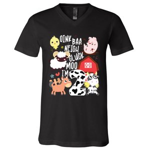 Oink Baa Neigh Cluck Moo Im Two 2 Farmer 2nd Birthday Farm V-Neck T-Shirt