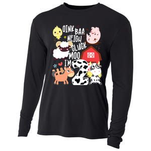 Oink Baa Neigh Cluck Moo Im Two 2 Farmer 2nd Birthday Farm Cooling Performance Long Sleeve Crew