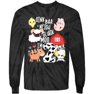 Oink Baa Neigh Cluck Moo Im Two 2 Farmer 2nd Birthday Farm Tie-Dye Long Sleeve Shirt