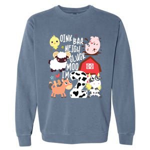 Oink Baa Neigh Cluck Moo Im Two 2 Farmer 2nd Birthday Farm Garment-Dyed Sweatshirt