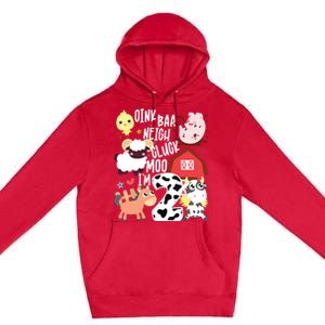 Oink Baa Neigh Cluck Moo Im Two 2 Farmer 2nd Birthday Farm Premium Pullover Hoodie