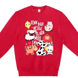 Oink Baa Neigh Cluck Moo Im Two 2 Farmer 2nd Birthday Farm Premium Crewneck Sweatshirt