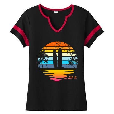 Outer Banks NC Retro Beach Surfing Pogue Life Outer Banks Ladies Halftime Notch Neck Tee