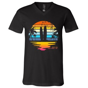 Outer Banks NC Retro Beach Surfing Pogue Life Outer Banks V-Neck T-Shirt