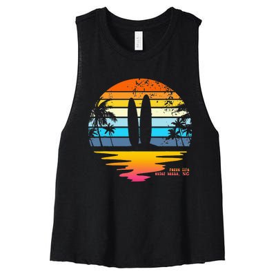 Outer Banks NC Retro Beach Surfing Pogue Life Outer Banks Women's Racerback Cropped Tank