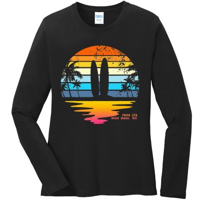 Outer Banks NC Retro Beach Surfing Pogue Life Outer Banks Ladies Long Sleeve Shirt